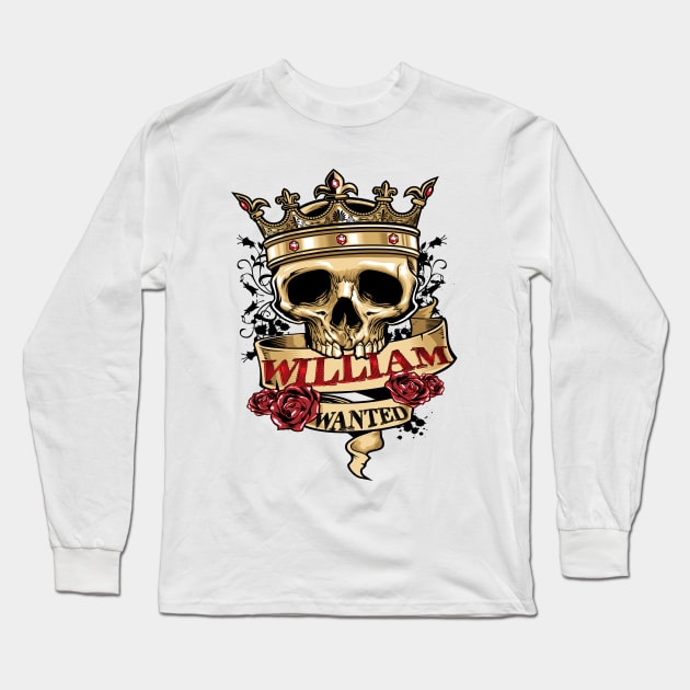 William Skull Wanted Long Sleeve T-Shirt by ProjectX23Red